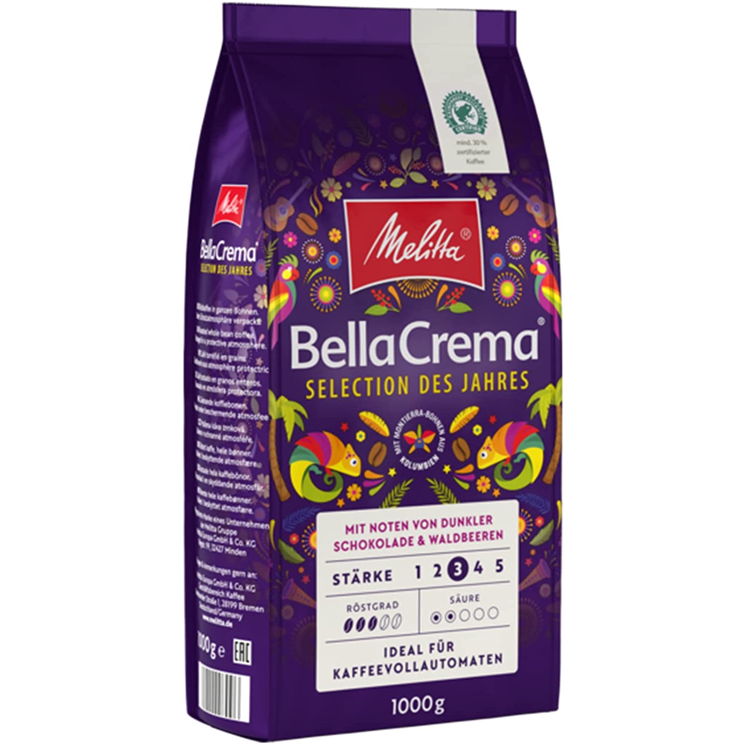 Melitta Whole Coffee Beans, 100% Arabica, Soft Aroma with Mango, Medium Roast, Grade 3, Melitta BellaCrema, Selection of the Year 2019, 1kg