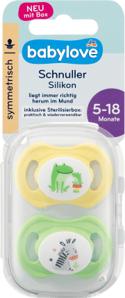 babylove Symmetrical pacifier, silicone, Gr. 2 Frog/Zebra, 2 pcs