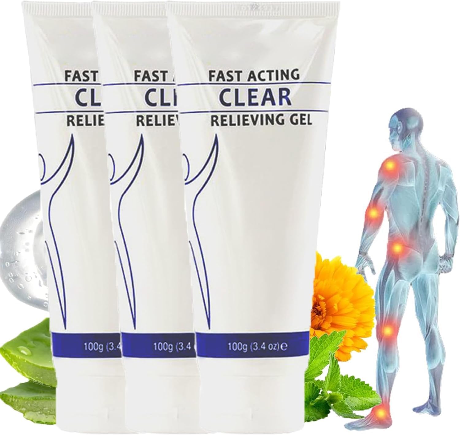 Soothing Cooling Gel 100g Relieving Body Gel Cooling with Menthol and Frankincense, Body Care Lotions for Waist, Leg, Knee, Shoulder, Neck (3)