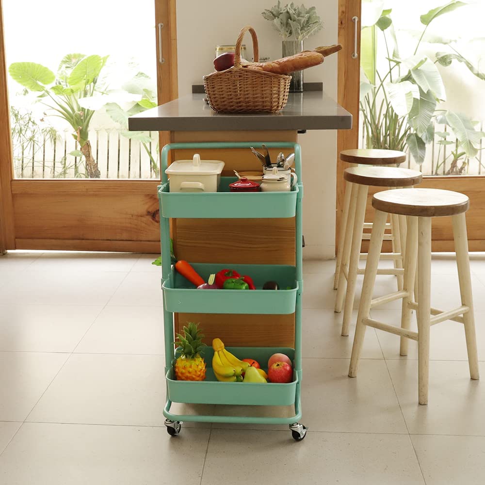 Dripex Trolley Kitchen Organiser, 3-Tier Serving Trolley, Kitchen Trolley, Storage Trolley Cart, Kitchen Shelf Utility Trolley, Utility Rack