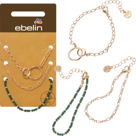 ebelin bracelets circles & beads, gold look, 3 pcs