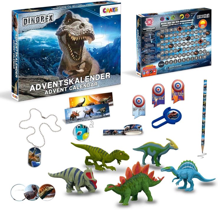 CRAZE Dinorex Children\'s Advent Calendar, Dino Toy Advent Calendar, Christmas Calendar with Dinosaur Figures & Stationery Accessories