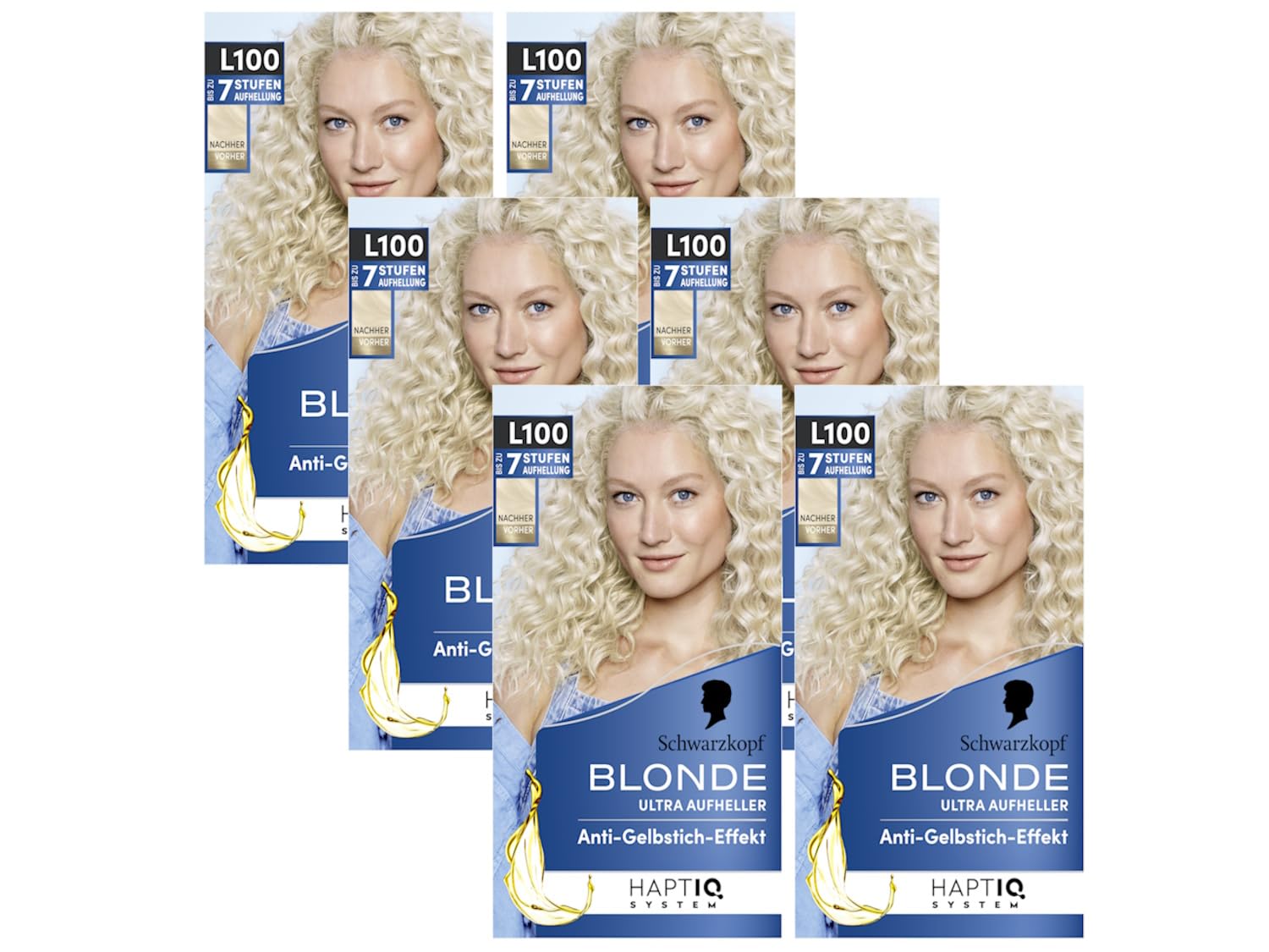 Schwarzkopf Blonde Lightener L100 Ice Blonde (6 x 175 ml), Hair Dye for Oil-Activated Hair Lightening with HaptIQ System, for up to 7 Levels without Yellow Tint