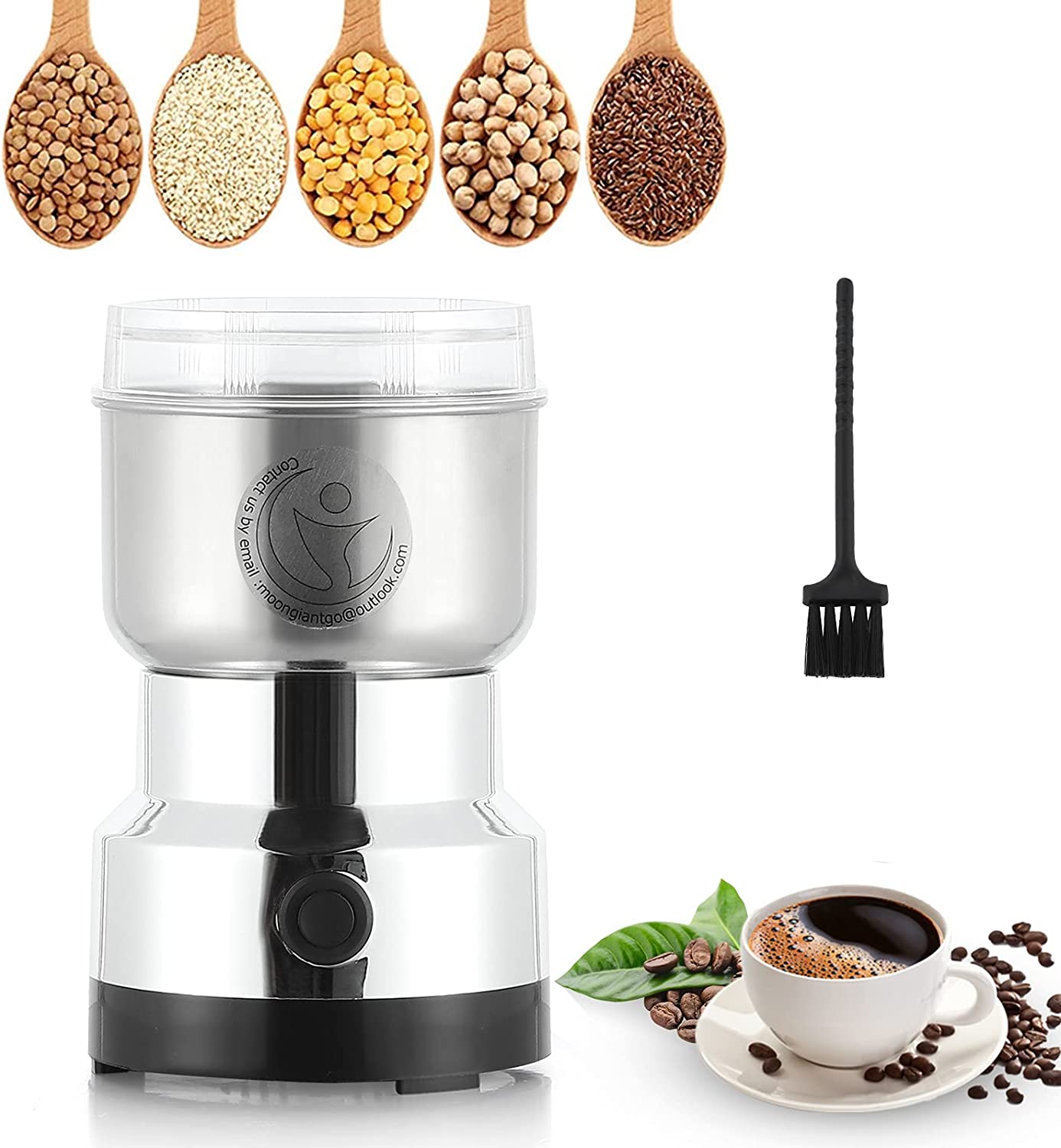 Moongiantgo Grain Mill Multifunctional 400 W 35000 rpm Spice Mill Ultra Fine Coffee Grinder, 300 ml Capacity, Stainless Steel, for Dry Materials, Spices, Herbs, Coffee (Silver)
