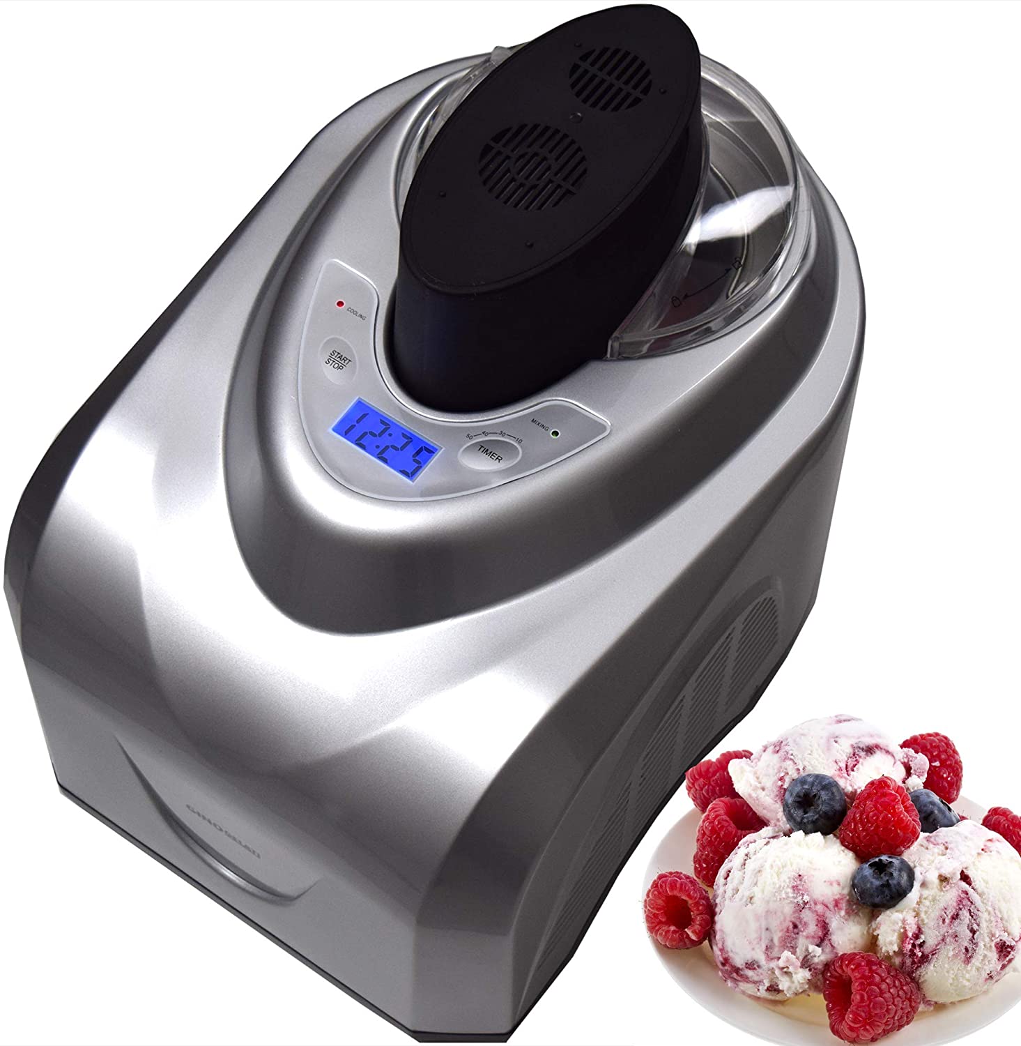 Syntrox Germany Gino Gelati GG-180W Ice Cream Machine with Compressor Frozen Yogurt Milk Shake Machine Bottle Cooler