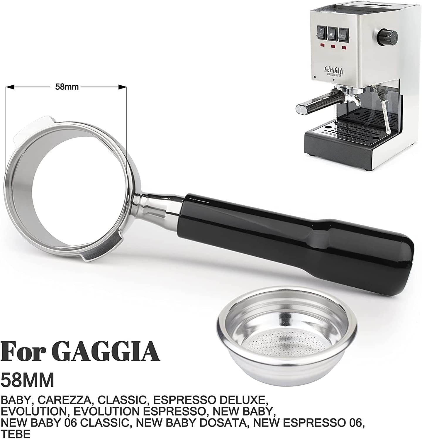 CAPFEI Bottomless filter holder for Gaggia 58 mm espresso machines