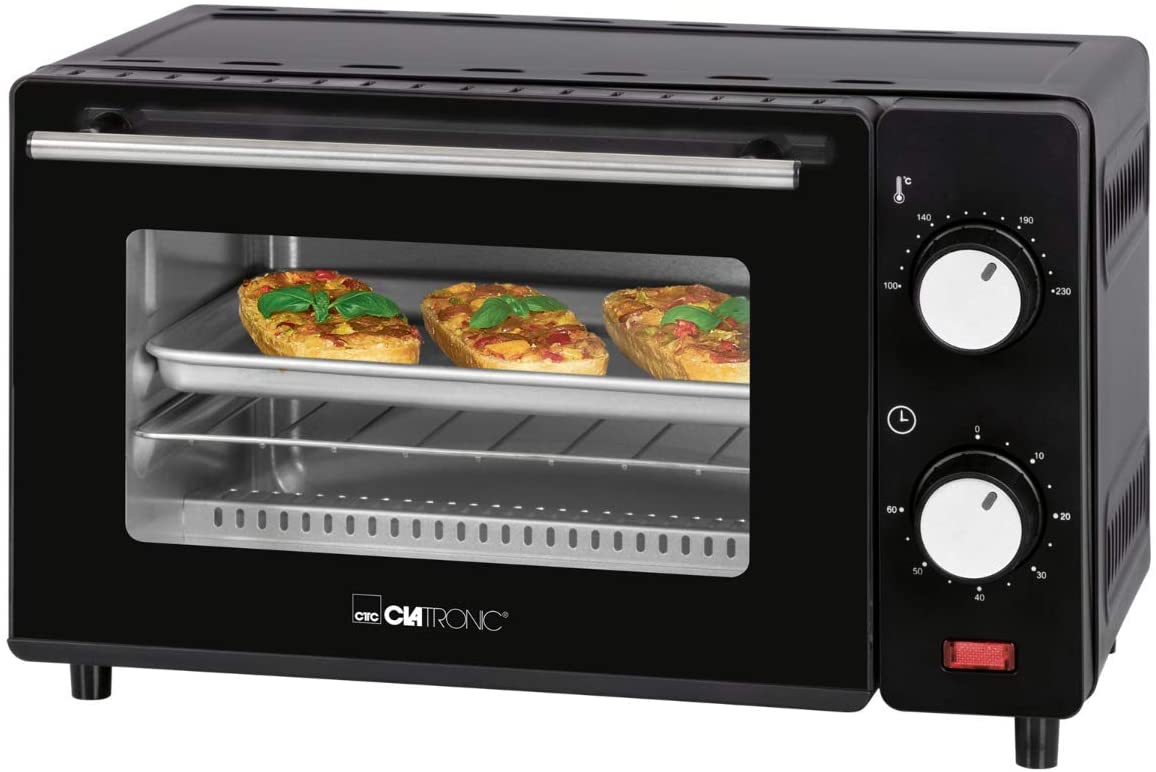 Clatronic MB 3746 264561 Mini Oven, 8 Litre Baking Space, Top and Bottom Heat, 60 Minute Timer with End Signal, Black