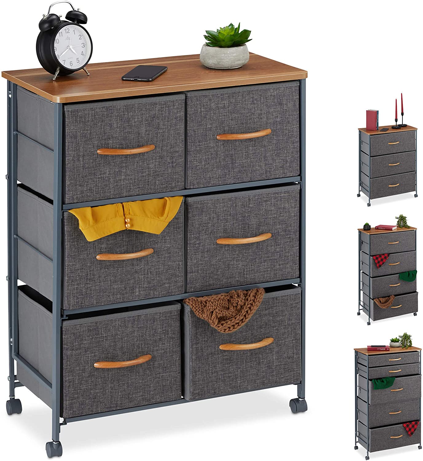 Relaxdays Drawer Cabinet With Wheels 6 Fabric Drawers Decorative Fabric Cab