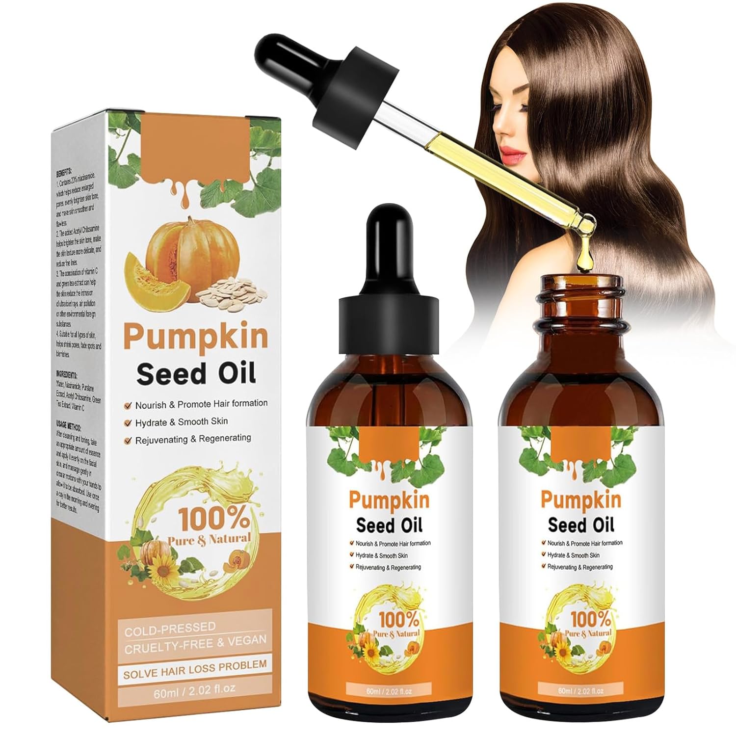 Pumpkin Seed Oil Hair Pack of 2 Pumpkin Seed Oil Plantaire Hair Oil 60 ml Pumpkin Seed Oil Hair 100% Pure for Moisturising Scalp Men Women