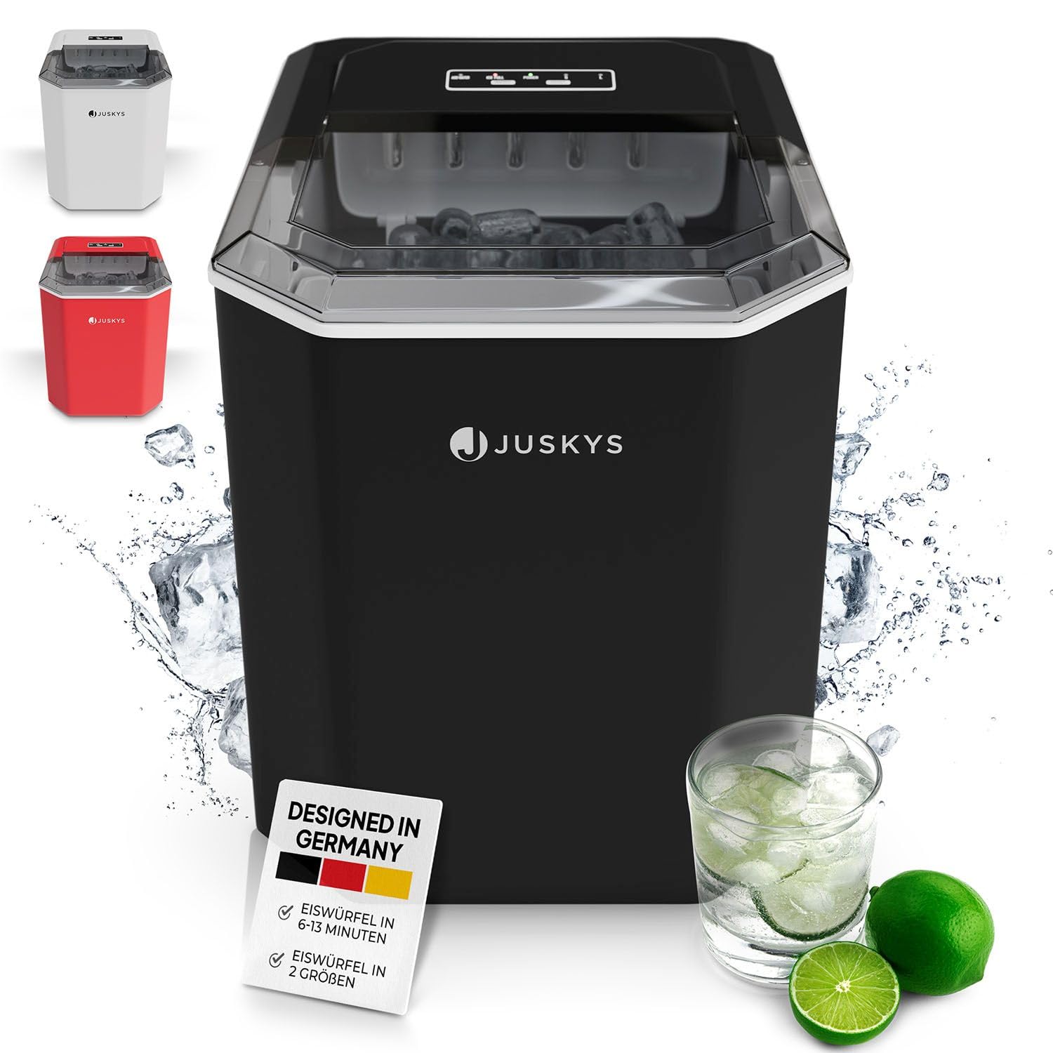 Juskys ice cube machine IceOracle - Cocktail ice cubes in 6-13 min - Mini ice cube maker for 12 kg/day - Large ice cube container - Black