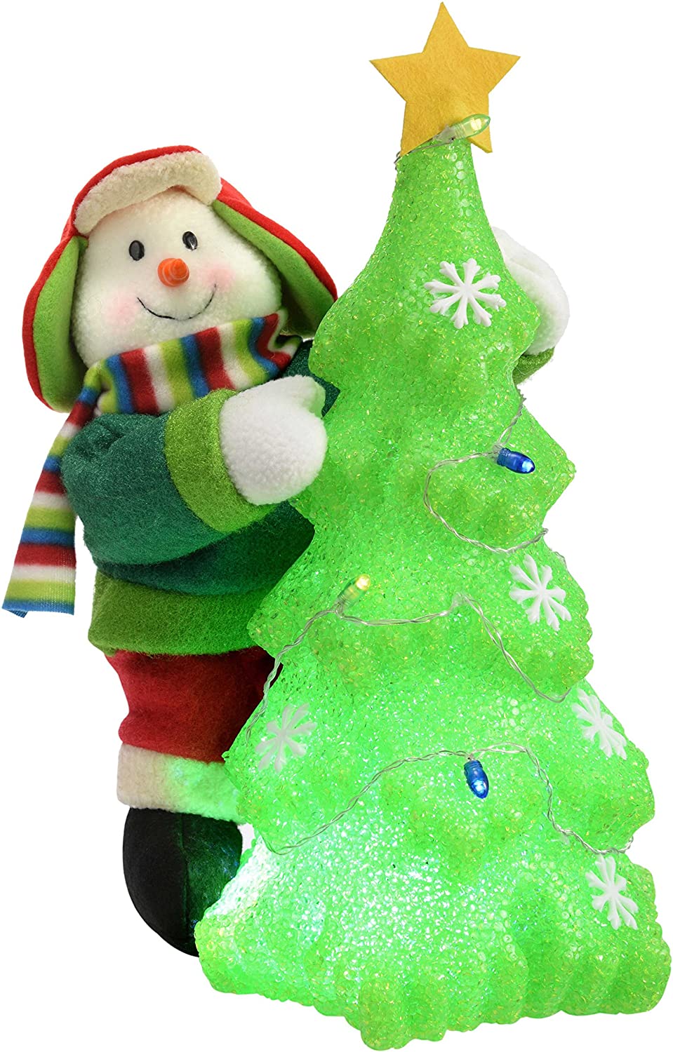 WeRChristmas 39 cm Pre-Lit \"Snowman\" Christmas Tree Decoration with Colour Changing LED Light, Multi-Colour