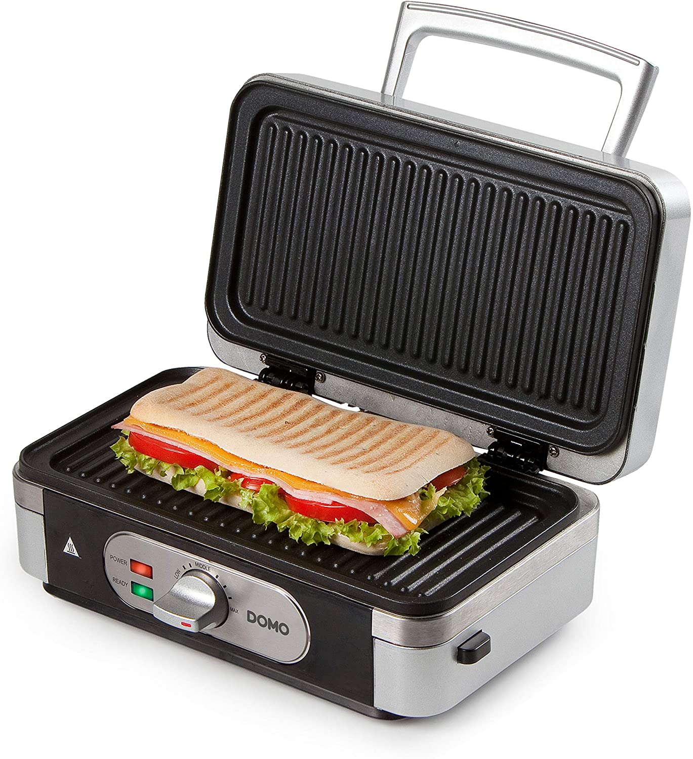 Domo DO9136C 3-in-1 Sandwich Toaster, 1 Litre, Silver, Black