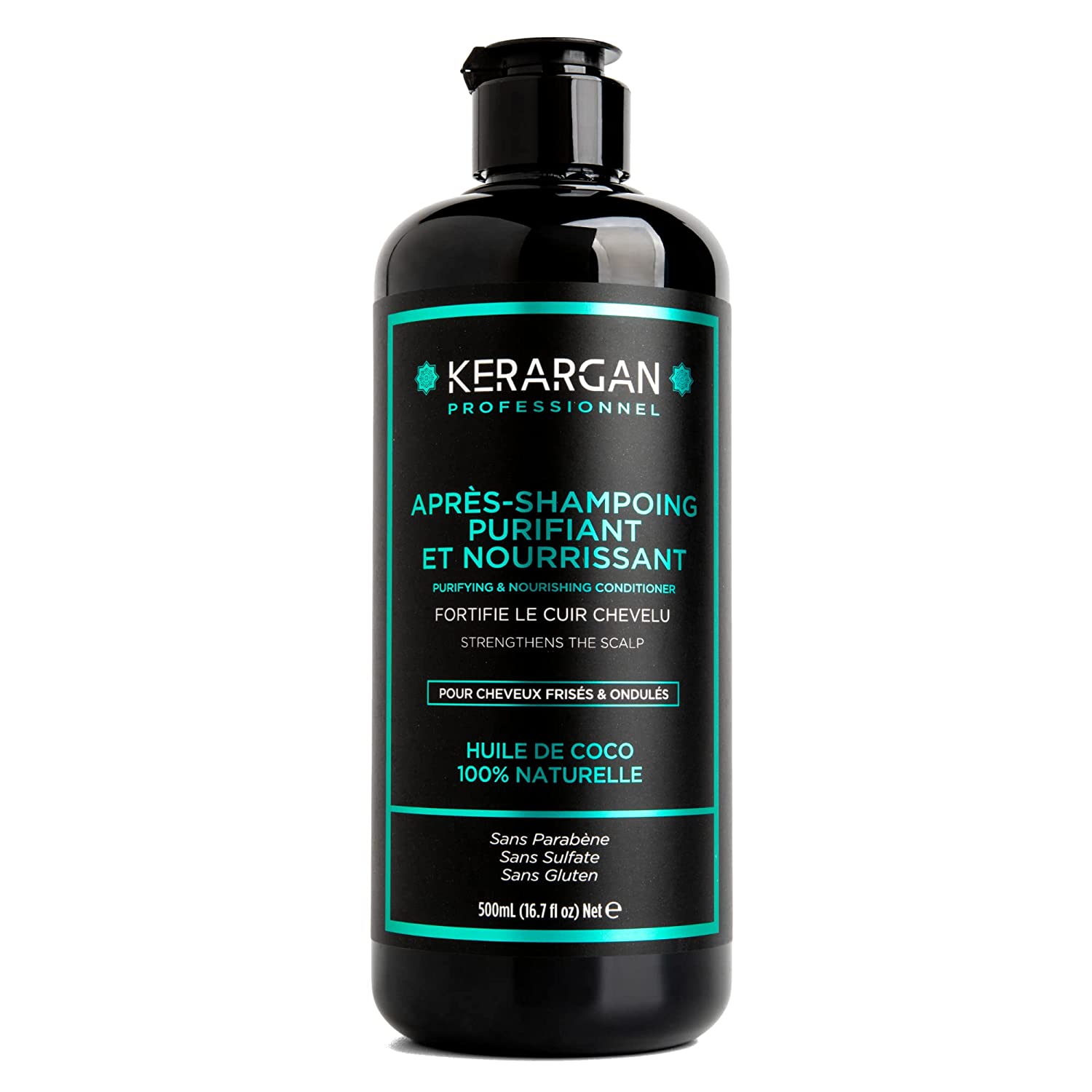 Kerargan - Conditioner with coconut and argan oil that facilitates smoothing, detangles and nourishes your hair at the same time - Dry, brittle hair - Sulphate, parabens and silicone free - 500 ml, ‎black