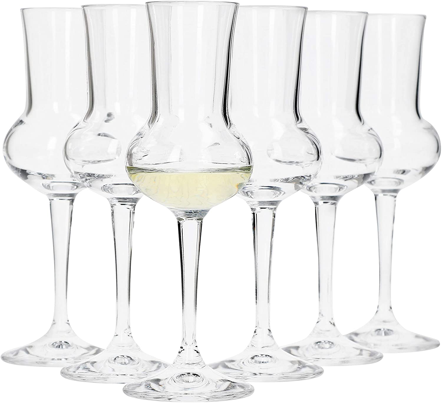 Bormioli Rocco Bormioli Grappa Glass Set of 6 I Capacity 75 ml I Total Height of the Glass 16.5 cm I Stem Length 5.8 cm I Classic Grappa Glass for the Famous Italian Drink