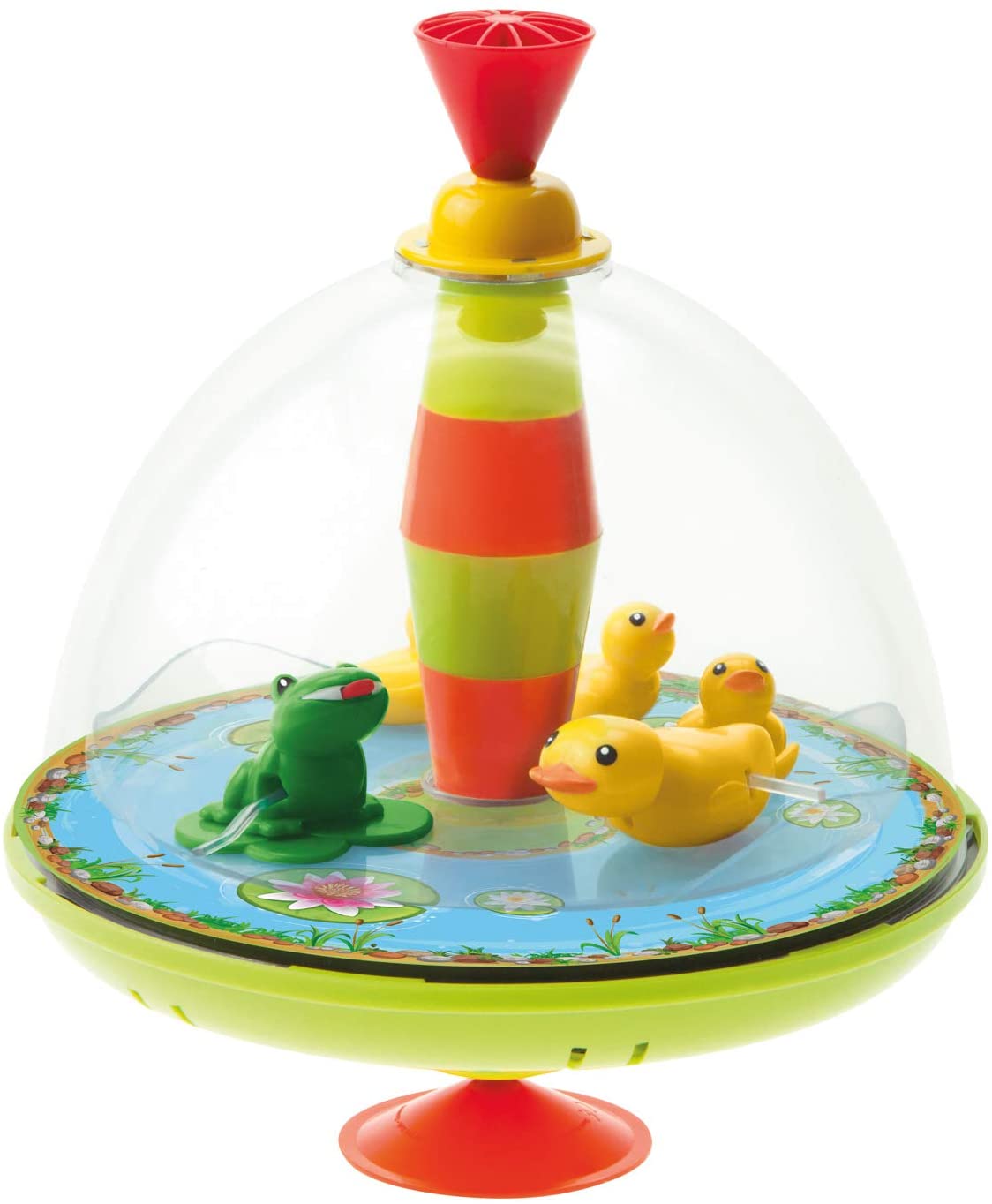 Bolz 52130 Panoramic Spinning Top Duck Family Approx. 19 cm, Plastic Swing Gyro, Classic Pump Gyroscope with Duck Motif, Gyro with Stand, Toy Spinning Top for Children from 18 Months