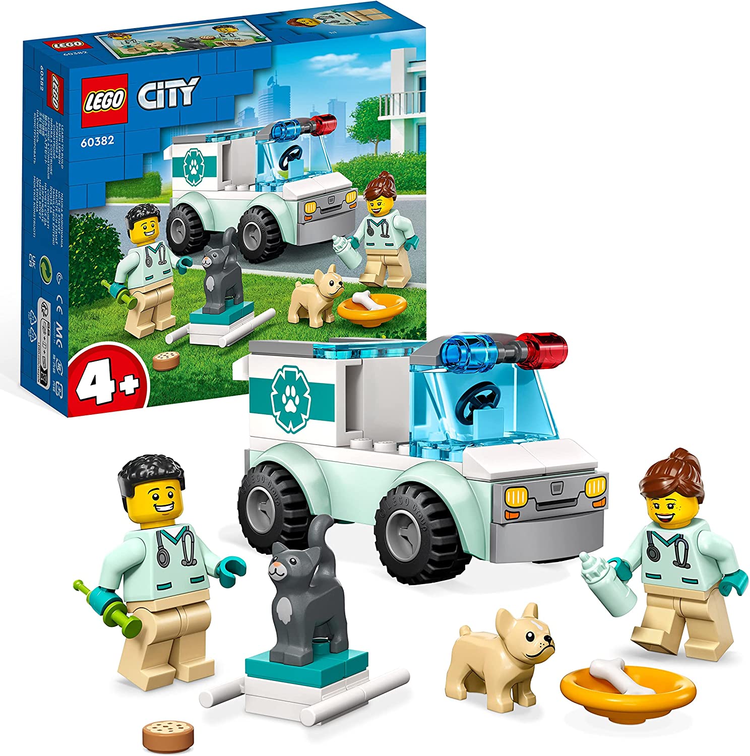 LEGO 60382 City Animal Rescue Car, Animal Toy with Dog and Cat Figures and 2 Veterinary Mini Figures, for Children from 4 Years