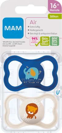 Pacifier Air silicone,blue/cream, from 16 months, 2 pcs