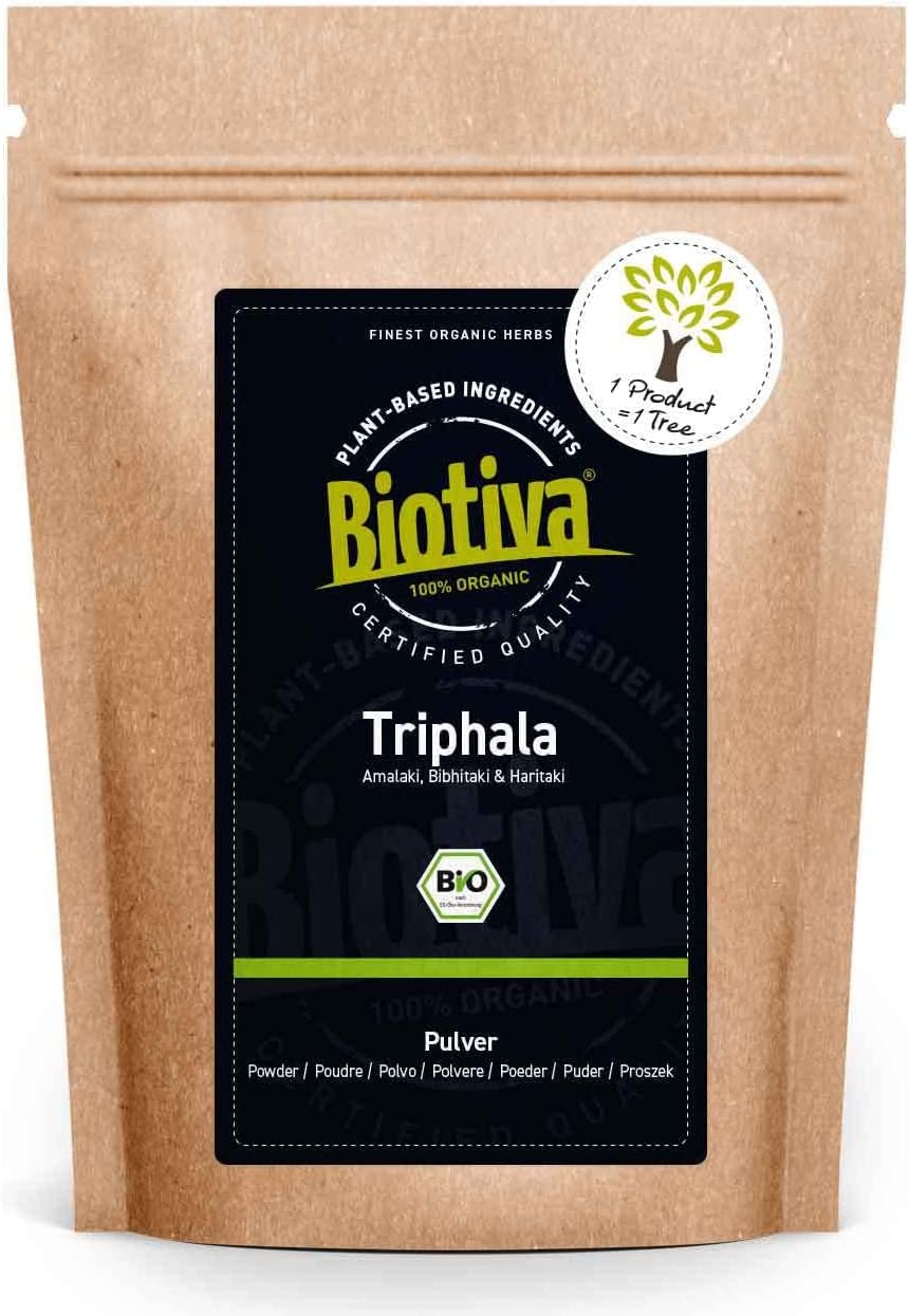 Biotiva Triphala Organic Powder - 200 g - from Amalaki, Haritaki, Bibhitaki - Ayurveda Biotriphala - Bottled and Controlled in Germany (DE-ÖKO-005) - 100% Vegan
