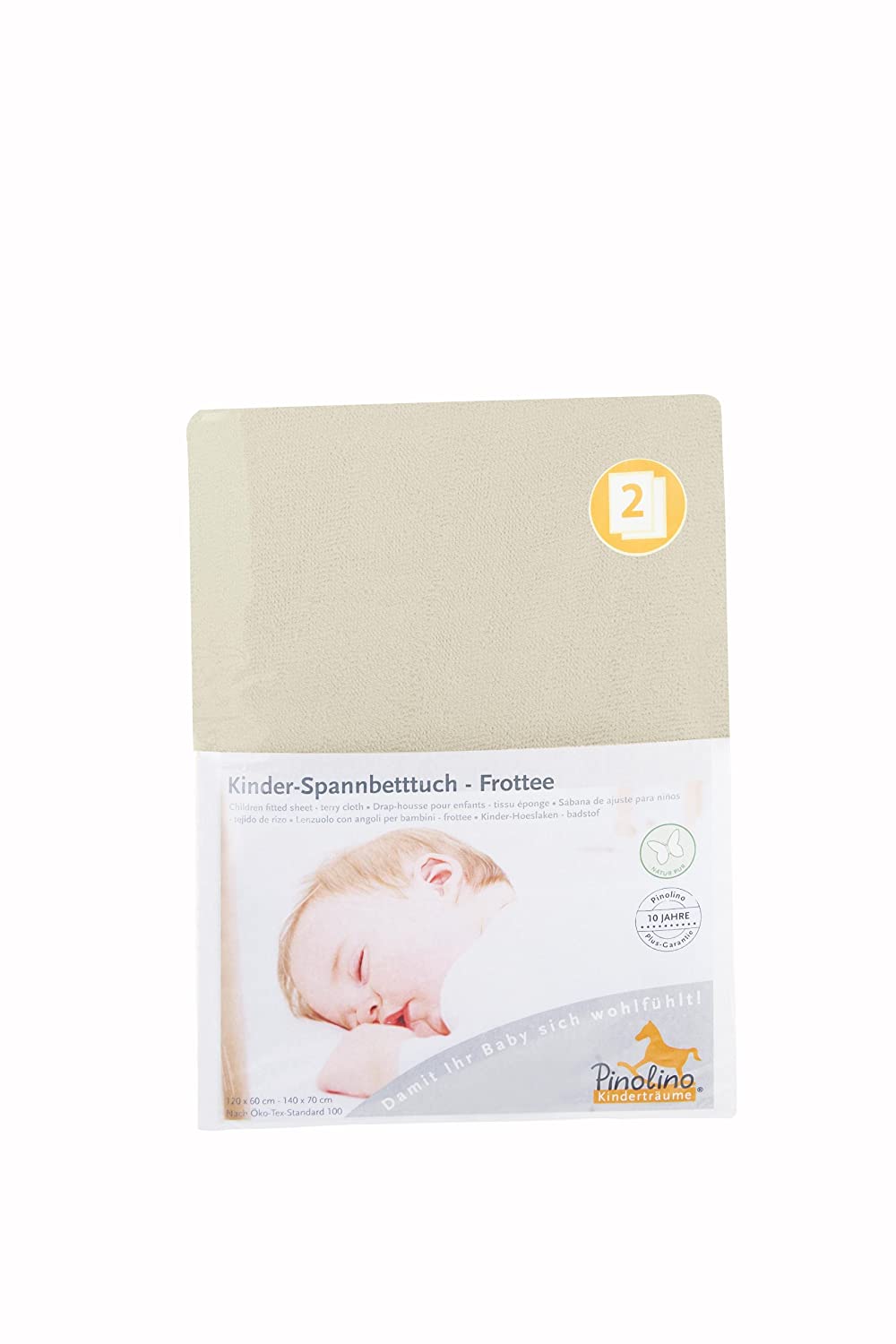 Pinolino 540062-6D Double Pack Fitted Sheet for Cot Bed Natural