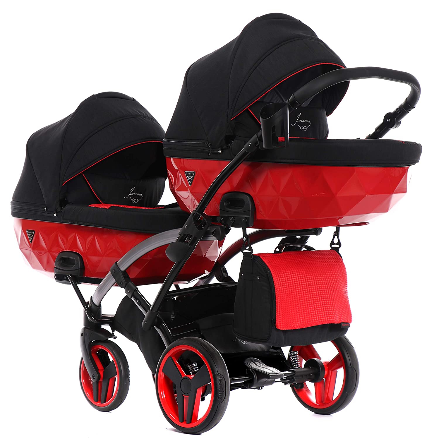 Twin Junama Duo Slim s-Line Pushchair (01. Black/Red and Silver, 3-in-1)