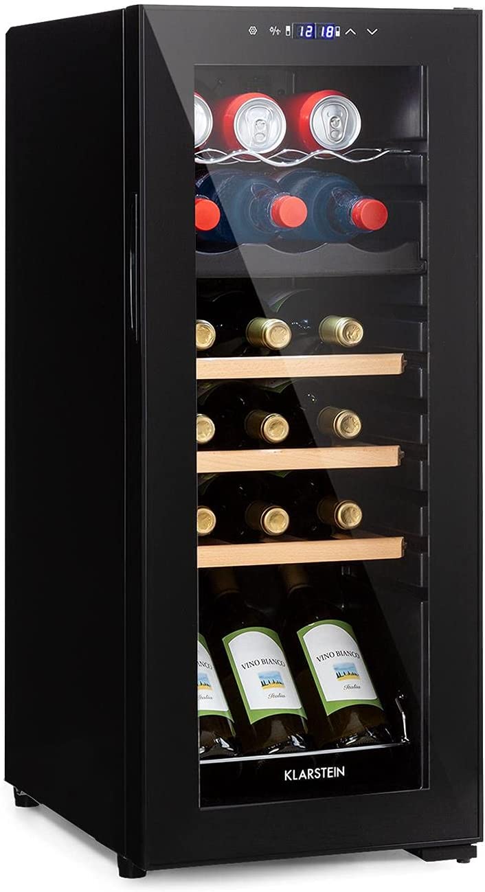 Klarstein Bovella 18 Duo+ 2-Zone Wine Refrigerator 50 L 18 Litres Glass Door
