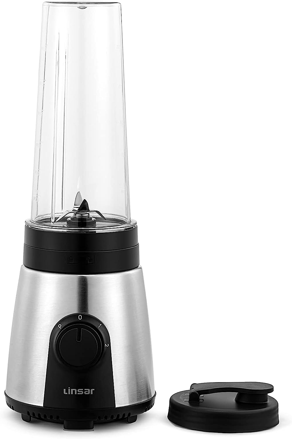Linsar 2-in-1 smoothie maker in 2 mixing levels, normal and pulse, 4-blade stainless steel knife, 600 ml, BPA-free to-go cup, for smoothie, ice cubes, 24,000 rpm, 300 watts