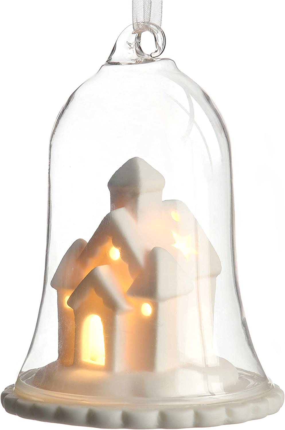 WeRChristmas 10 cm Glass White Village Candle Lantern Christmas Decoration