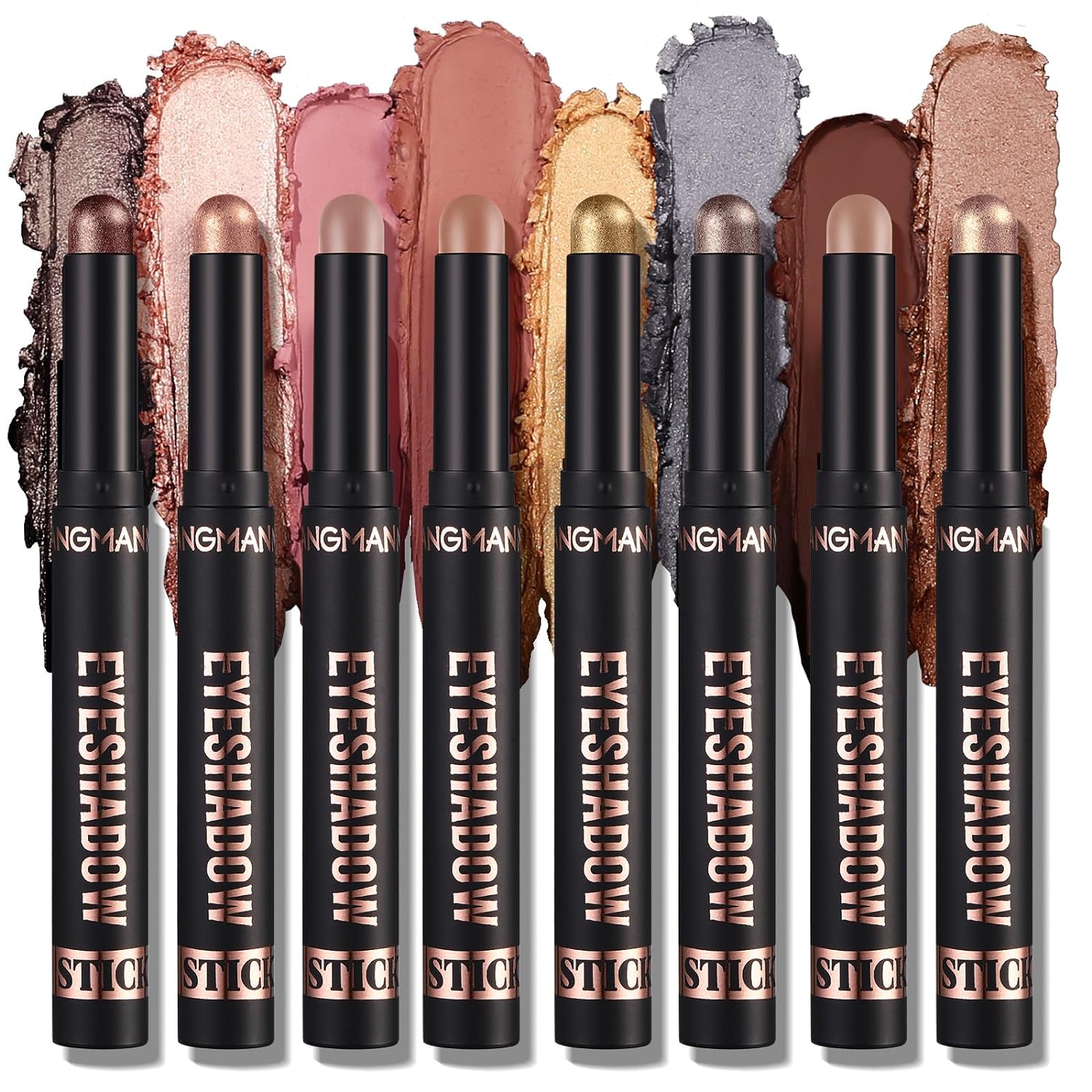 Domality 8 Colors Glitter and Matte Eyeshadow Stick Set, 8 Pieces Metallic Eyeshadow Colouring Pencil, Long Lasting Waterproof Cream Pen, Eye MakeUp, SmudgeProof Highlighter & Contour Stick
