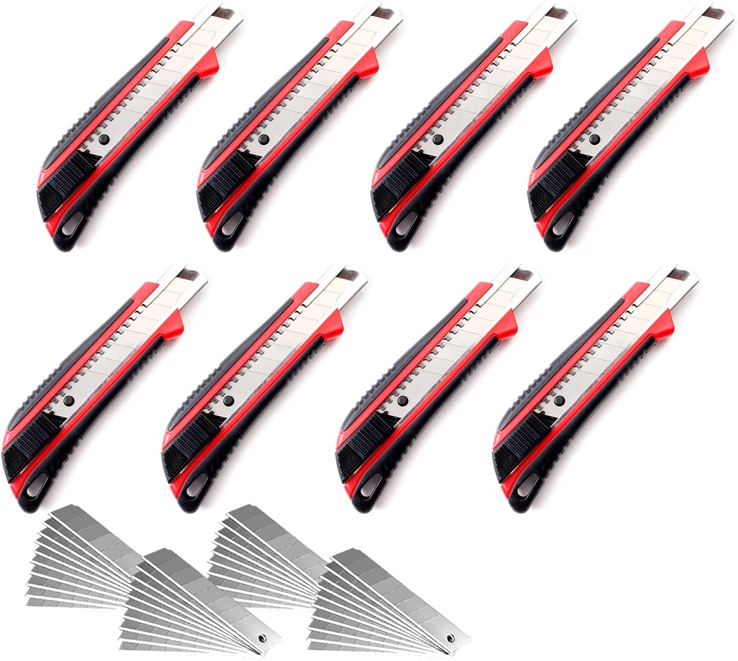 CCLIFE Pack of 8 cutting knives, 18 mm, carpet knife with safety lock including 50 replacement blades.
