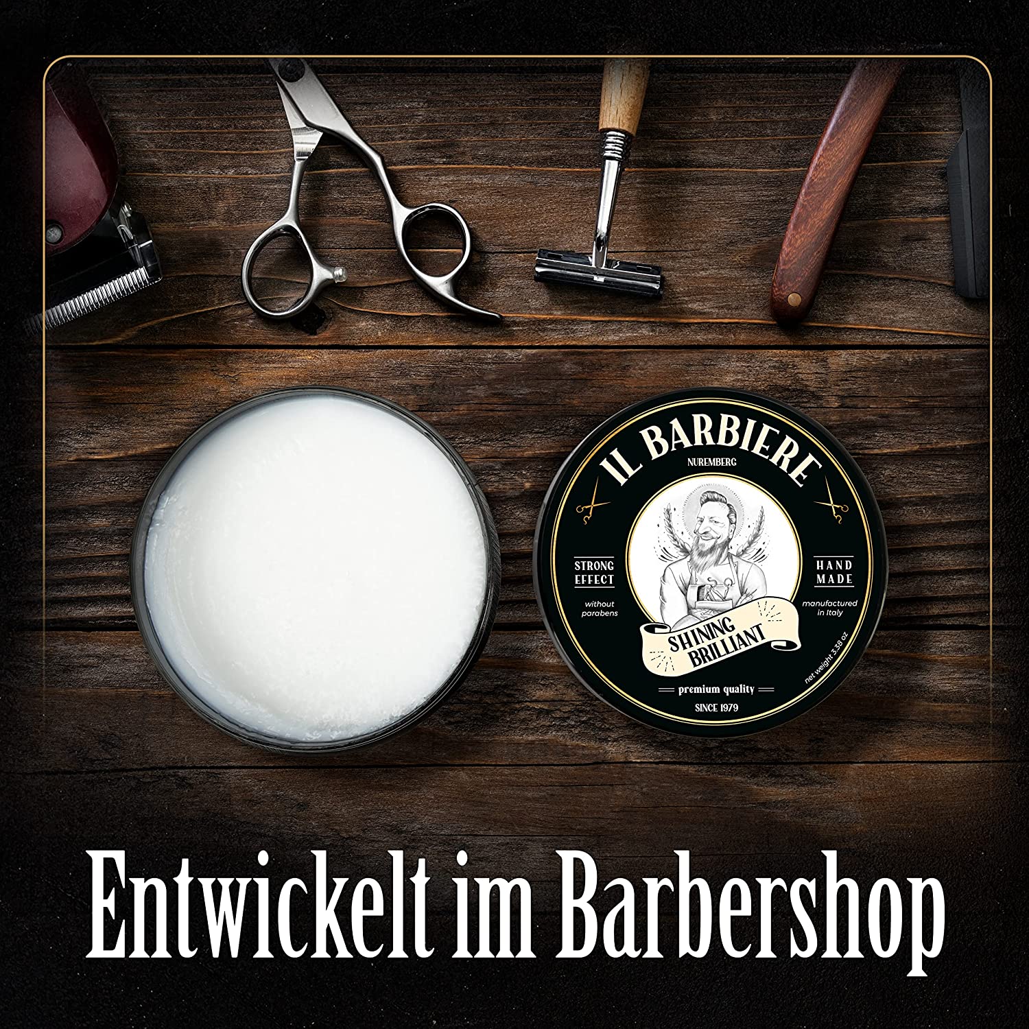 barbiere Il Barbiere® Shining Brilliant Pomade Water-Based - Shiny Hair Wax, Flexible Hold, Pomade Men, Hair Wax Men - No Parabens, Silicone-Free - Handmade for a Unique Look, 100 ml, ‎shining