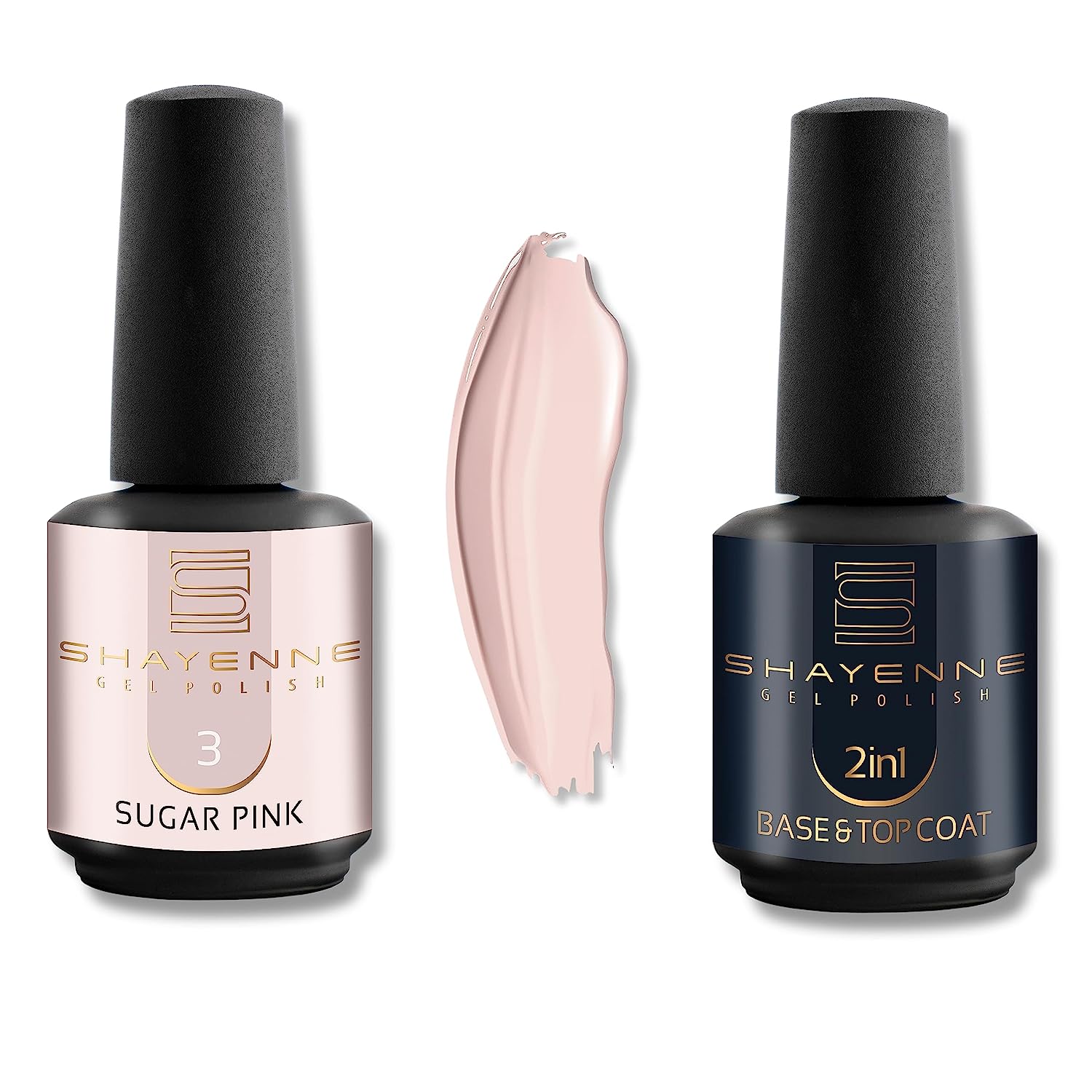 Shayenne uv gel nail polish 3 sugar pink 15 ml set of 2 uv led lamp + 2-in-1 base coat and top coat 15 ml (30 ml) base coat with top coat nail polish gel shellac (sugar pink)