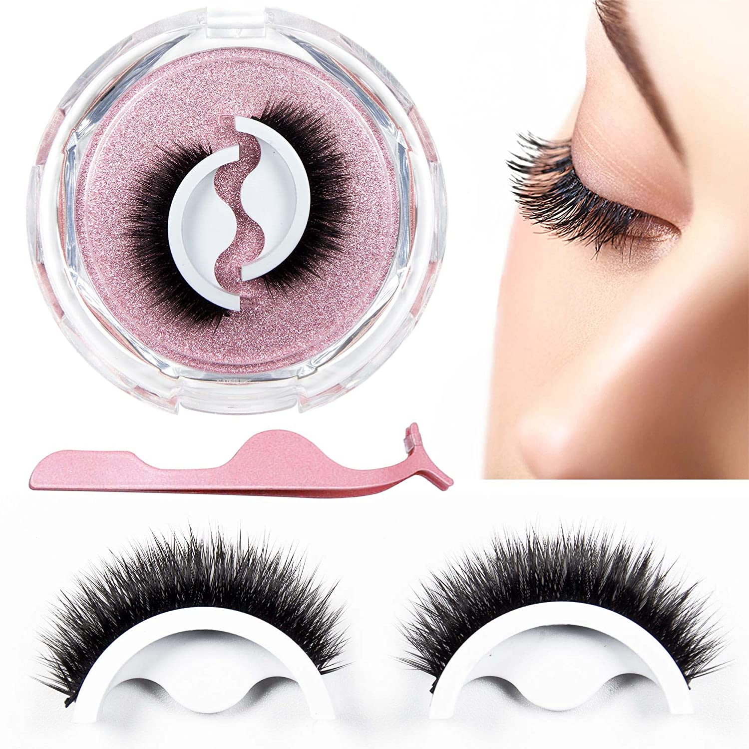 Prreal 2 Pairs Self-Adhesive Eyelashes Without Glue, Reusable False Eyelash