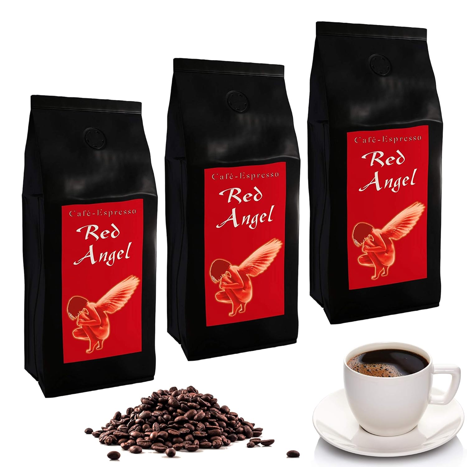 C&T Red Angel Espresso Deluxe 3 x 1000 g Whole Coffee Beans - The Fiery - Very Strong Top Coffee from our Popular Espresso Angel Series
