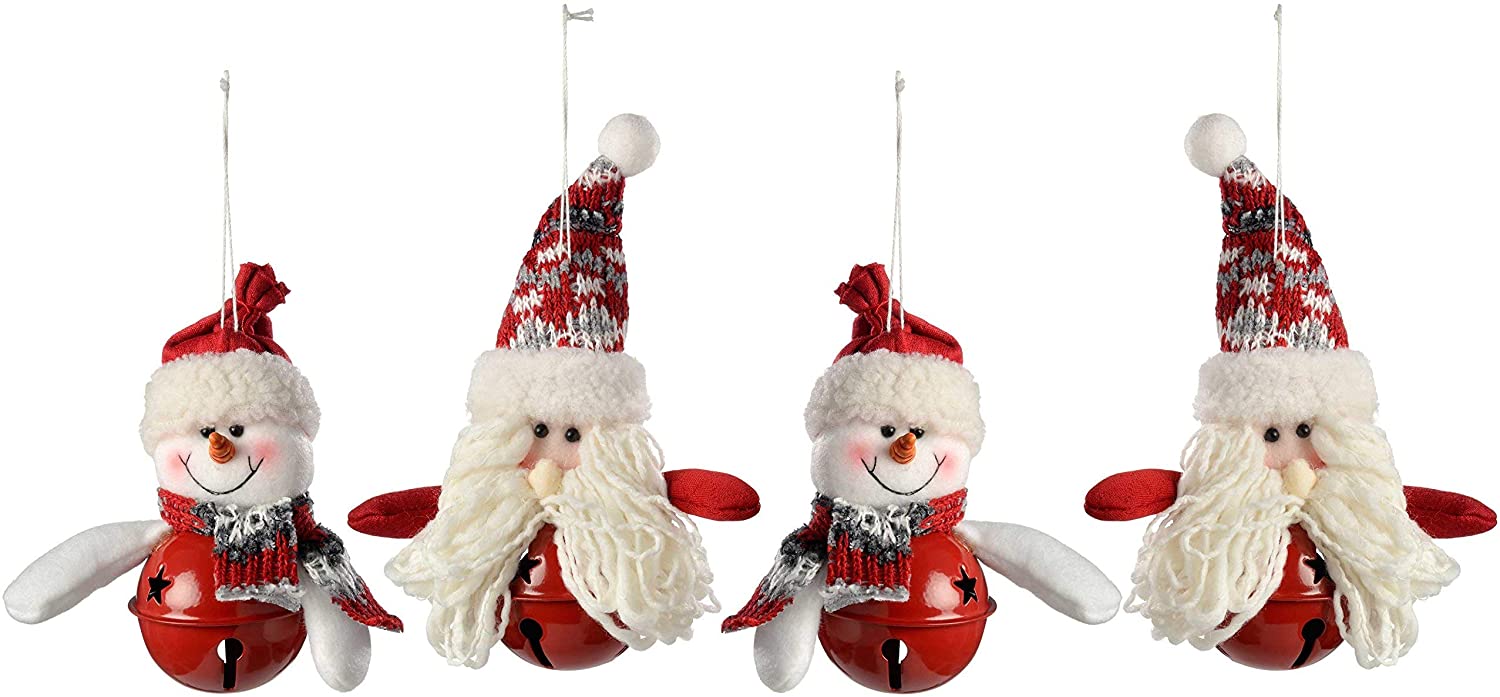 WeRChristmas 25 cm Santa Snowman Door Hanger Christmas Decoration (13 cm), Red/Grey, Set of 2