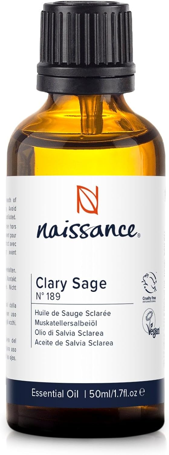 Naissance Clary Sage Essential Oil (No. 189), 50 ml, 100% Natural Clary Sage Oil for Natural Cosmetics, Aromatherapy, Oil Burner, Fragrance Oil for Aroma Diffuser