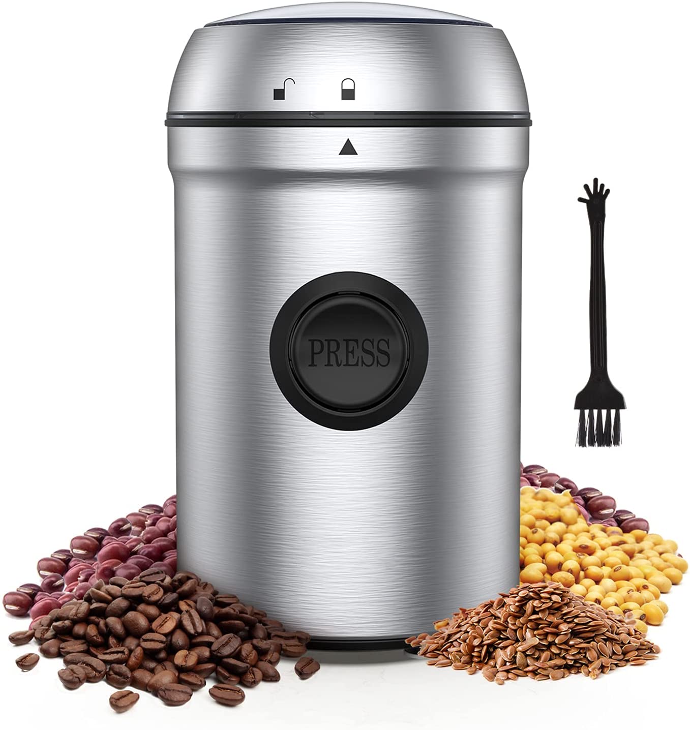 Nouno Electric Coffee Grinder, 80 g Coffee Grinder, 200 W Stainless Steel Mill, 25000 rpm Electric Grain Mill, with 304 Stainless Steel Blades and Cleaning Brush, for Coffee Beans Nuts