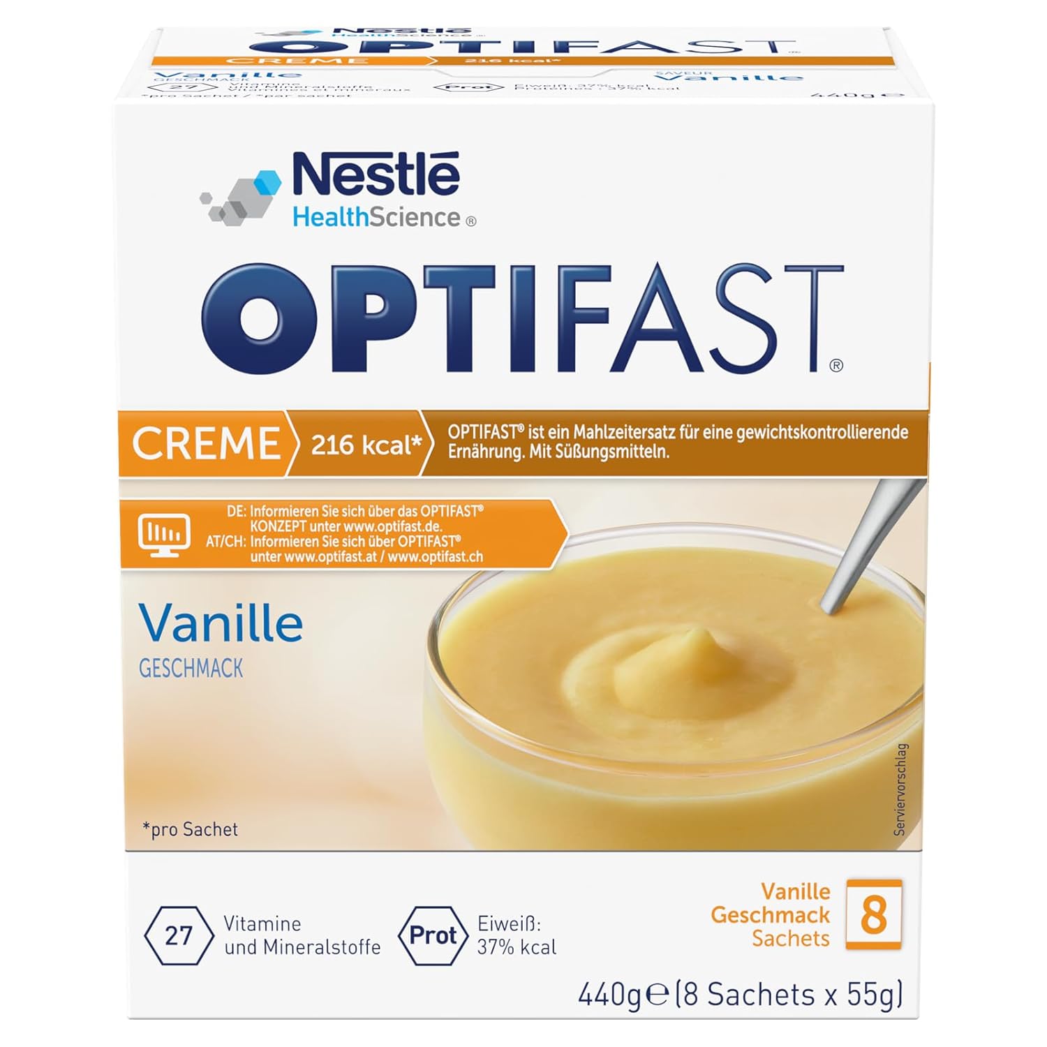 OPTIFAST Diet Cream Vanilla for Weight Loss, Protein-Rich Meal Replacement with Important Vitamins and Minerals, Quick Prepared and Delicious in Flavor, 8 x 55 g