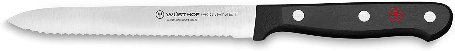 Wusthof WÜSTHOF Gourmet Cutting Knife, 1025046314, 14 cm Serrated Blade, Stainless Steel, Rustproof, for Dishwasher, Sharp Knife with Saw Edge
