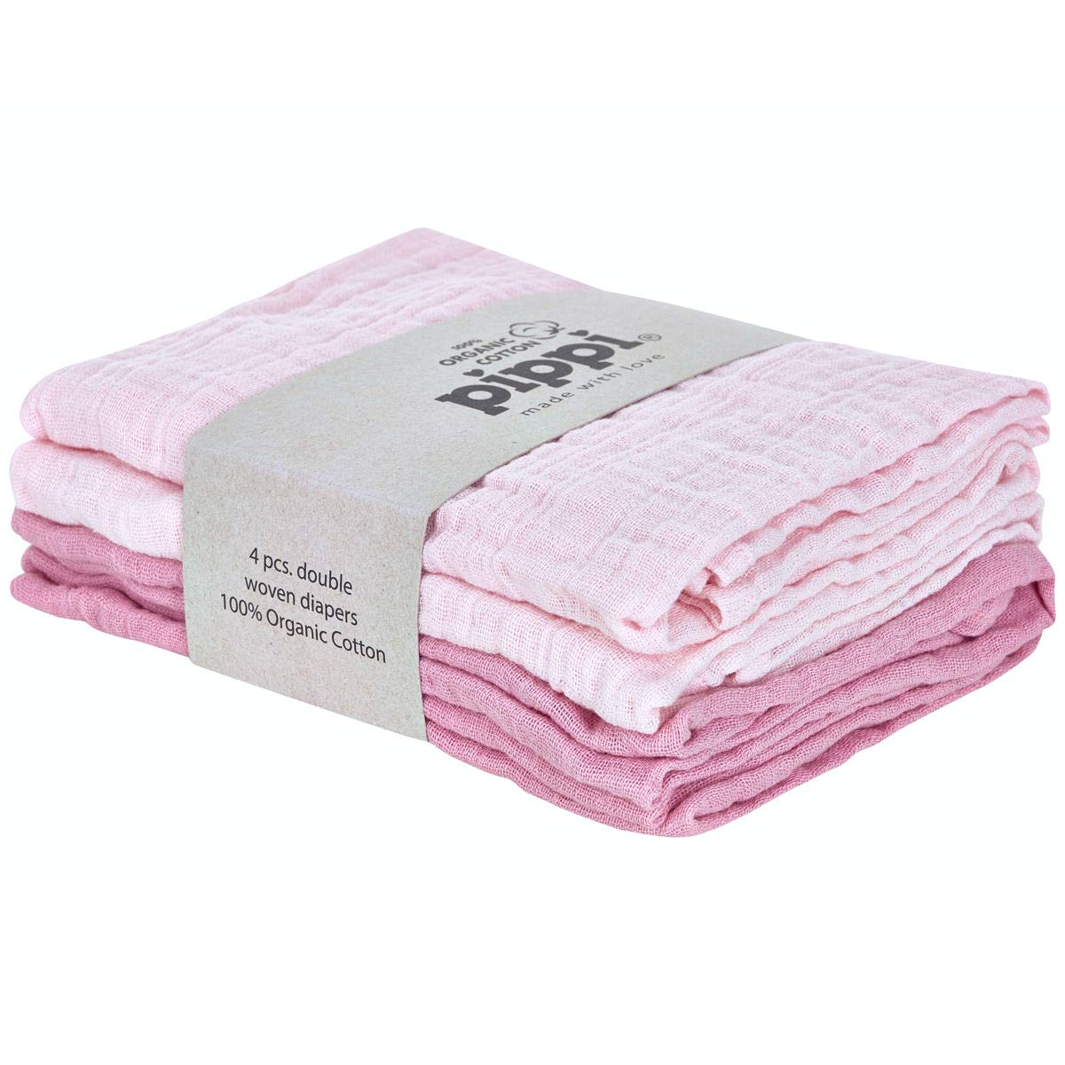 Pippi Muslin Cloths Pack of 4 Burp Cloths (Light Pink/Viola)