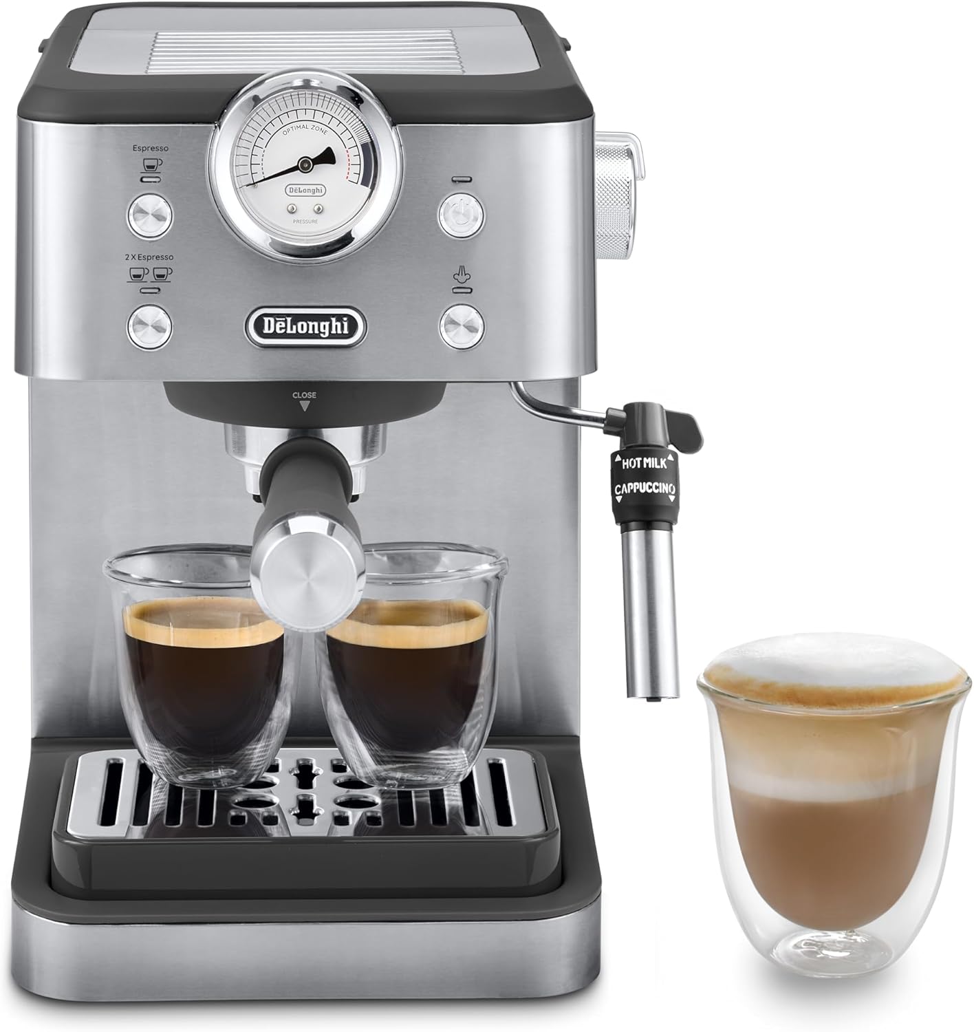 De\'Longhi Linea Classic EM450.M Portafilter Machine, Espresso Machine with Professional Milk Frother, Full Metal Housing, 15 Bar, 1.7 L Water Tank, Stainless Steel/Metal