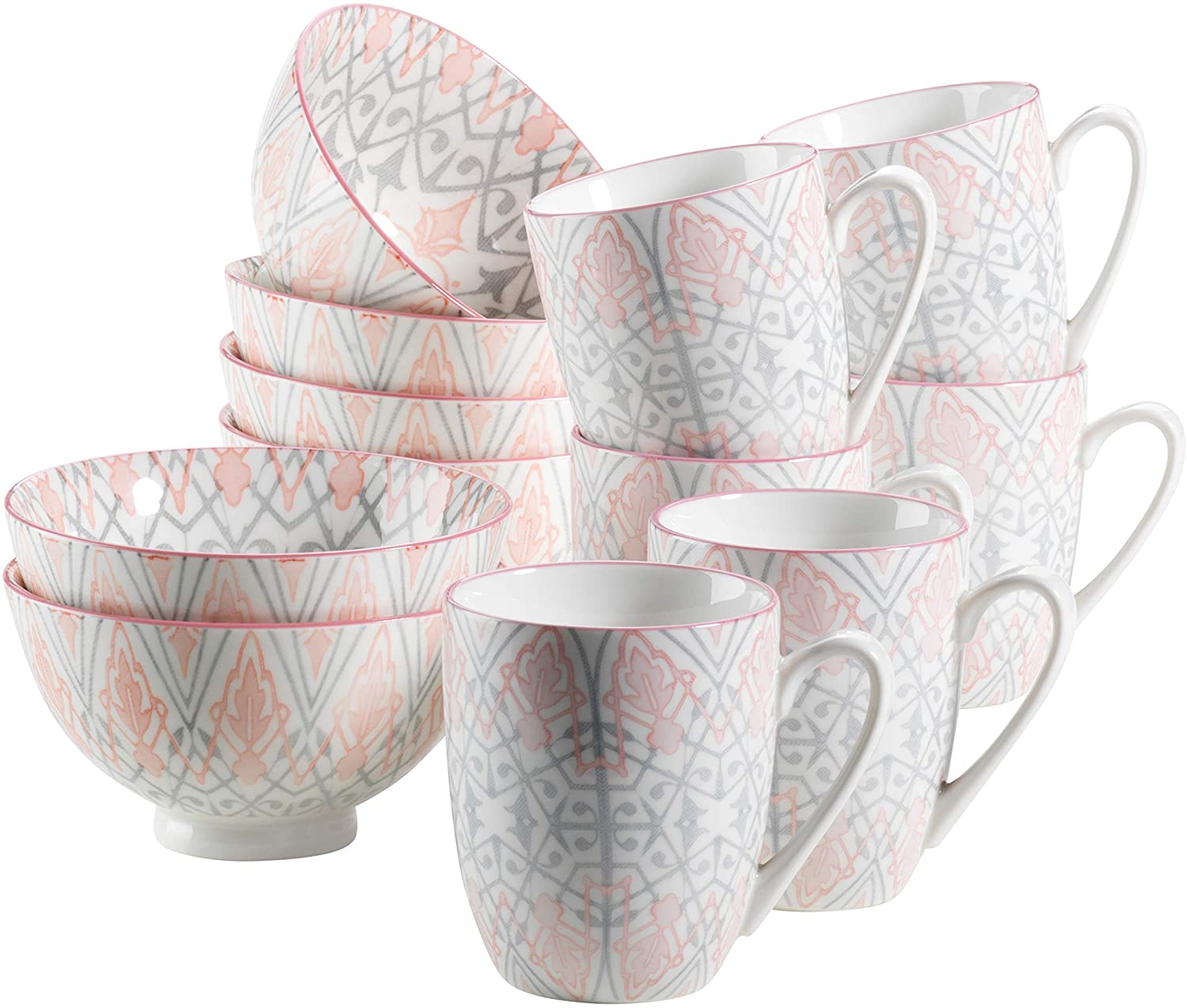 Mäser - Nantes Series - Grey and Pink Porcelain Crockery Set