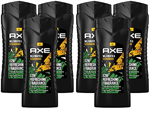 AXE 3-in-1 Shower Gel & Shampoo Wild Mojito & Cedarwood XL, Men\'s Shower Gel 6 x 400 ml, Dermatologically Tested, Intensive Care for Men, Face Body Hair Wash (6 Products)