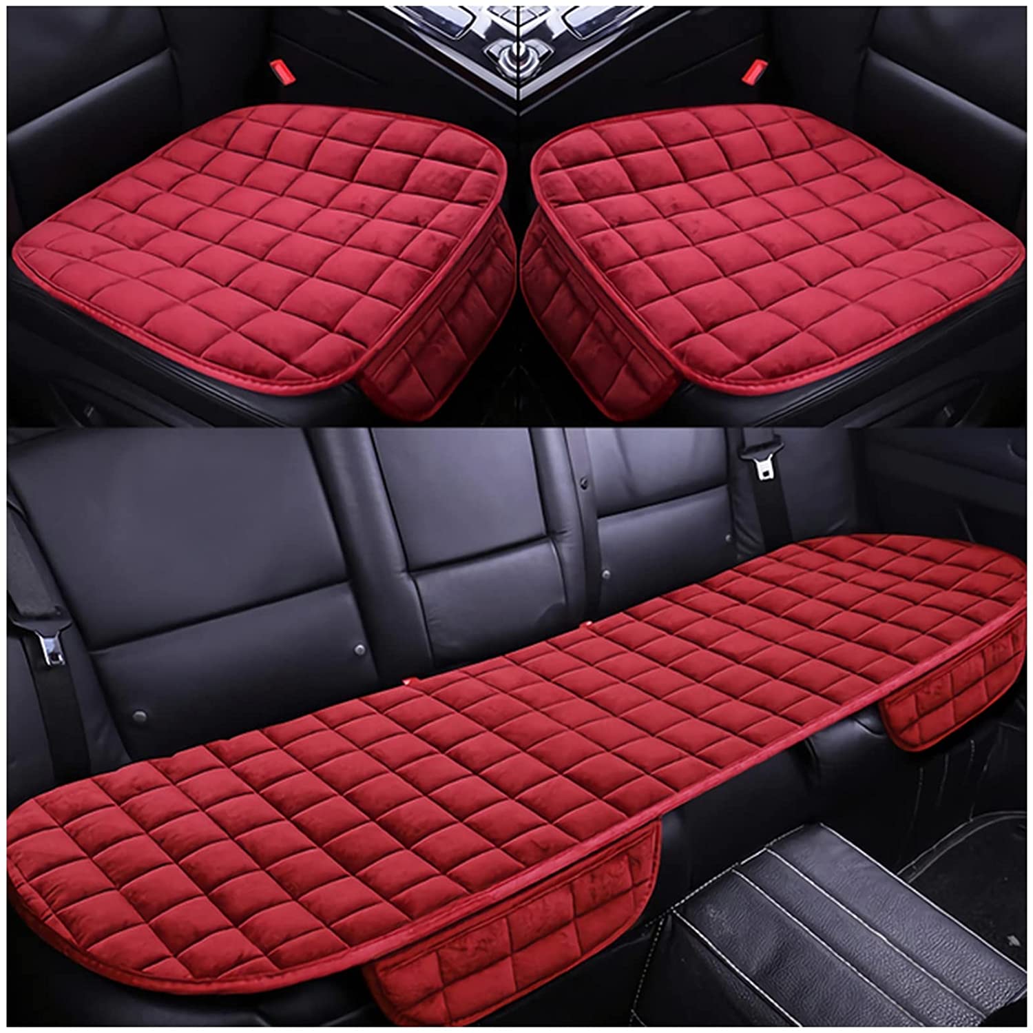 bamutech Seat Cushion Car Seat Cover Fit Truck SUV Van Front Rear Flake Cloth Cushion Non-Slip Winter Car Protector Mat Pad Keep Warm Universal Seat Cushion Chair (Size: Red 3pcs)