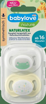 babylove Symmetrical pacifier, latex, frog/dots Gr. 3, 2 Pcs