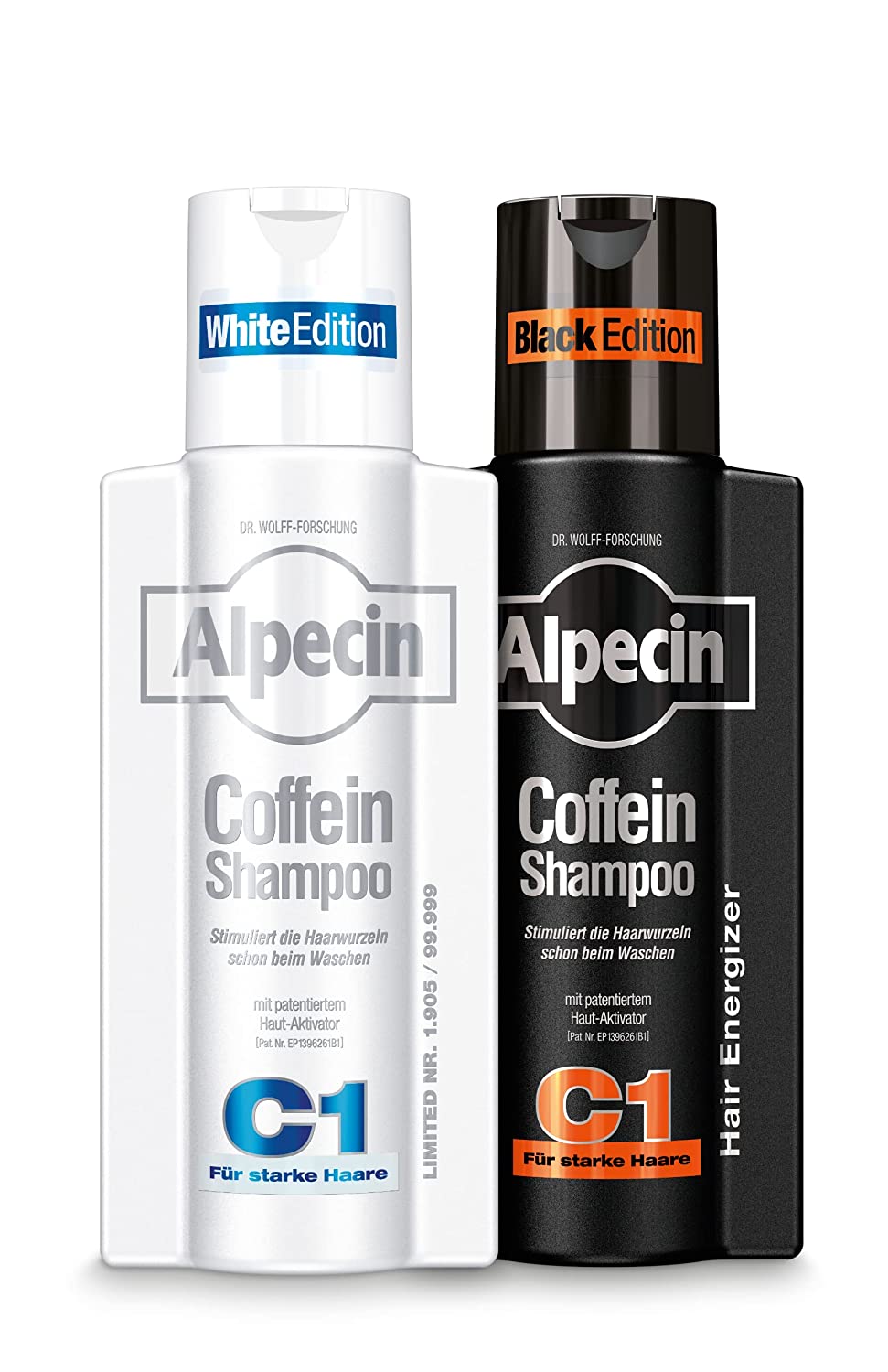Alpecin Caffeine Shampoo C1 Black Edition 1 x 250ml & Caffeine Shampoo C1 White Edition 1 x 250ml