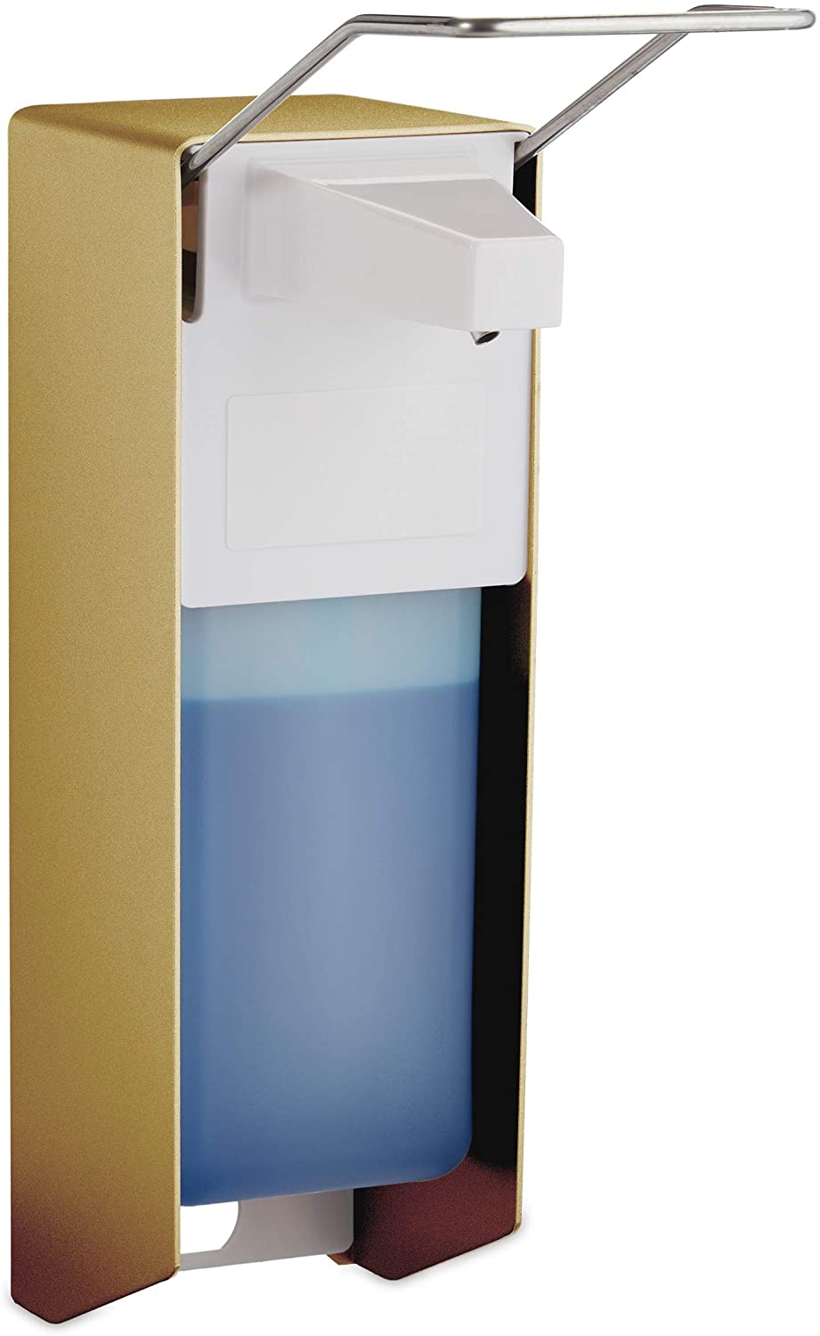 Relaxdays Euro Dispenser, 1000 ml, Disinfectant, Soap, Elbow Lever, Wall Mount, Hygiene Dispenser, Gold
