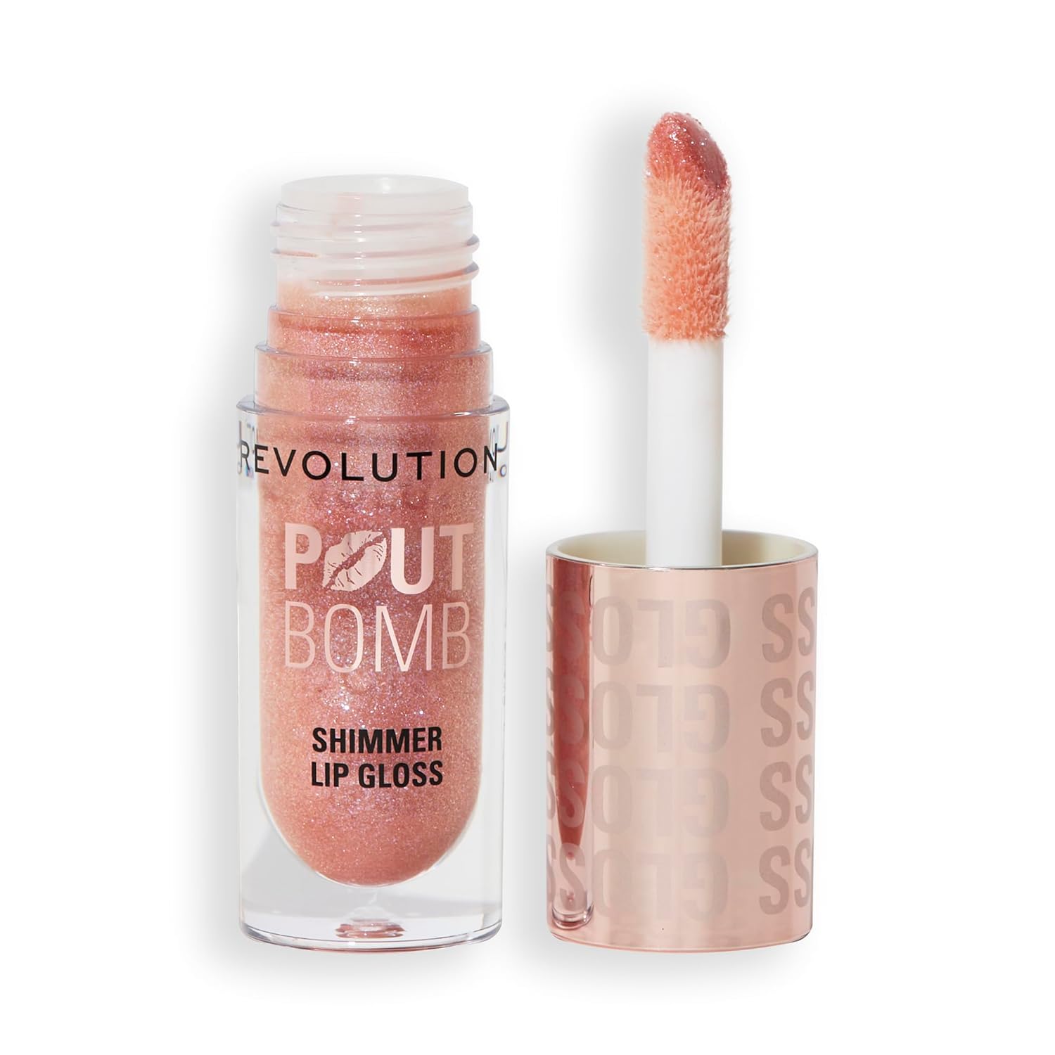 Revolution Pout Bomb Shimmer Gloss Lip Gloss with Hyaluronic Acid & Vanilla Fragrance, Mica Nude