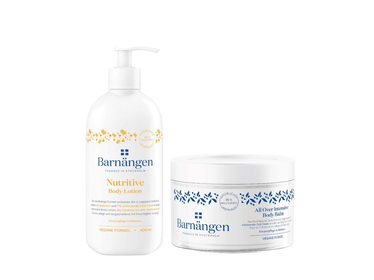 Barnängen Body Lotion Nutritive 400ml with Cold Cream & Barnängen Body Balm All Over Intensive 200ml for Dry to Very Dry Skin Vegan Formula Dermatologically Tested