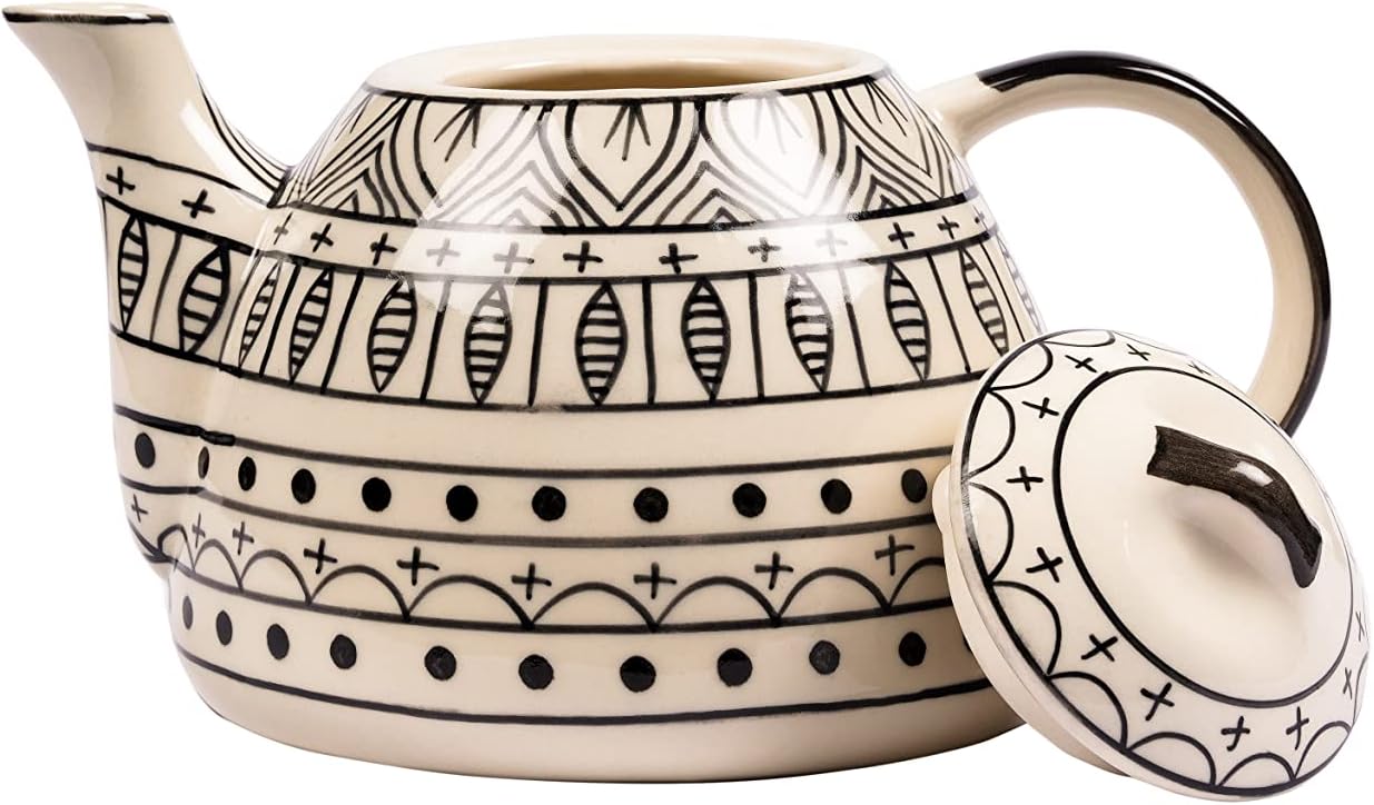 Ceramic Teapot Hand-Painted Black / White (Bali)