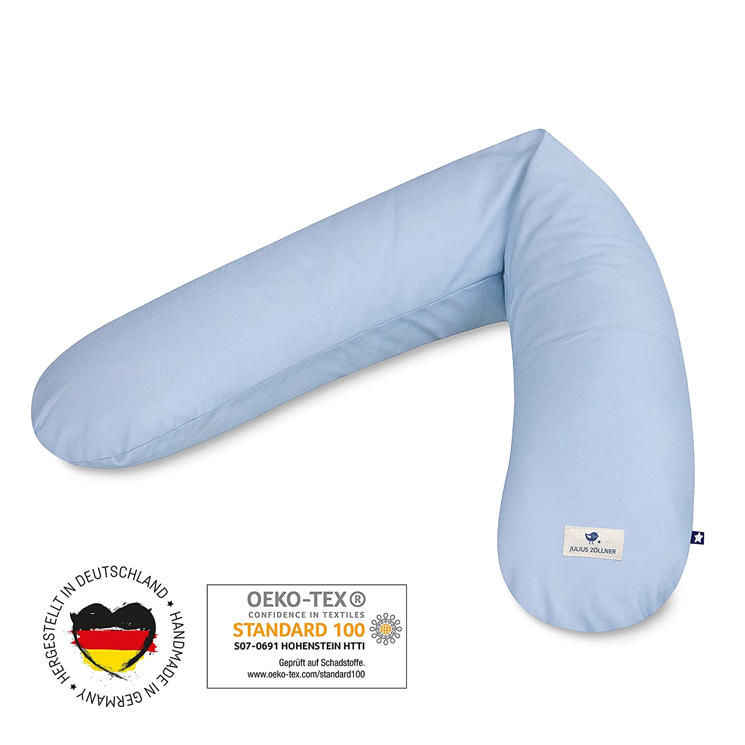 Julius Zöllner Nursing Pillow / Pregnancy Pillow / Positioning Pillow / Especially Comfortable and Soft Flake Filling / Approx. 180 cm / Plain Blue